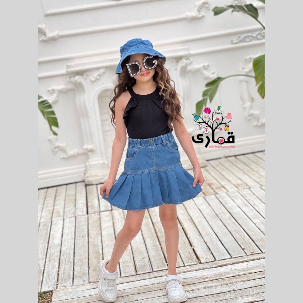 طقم بناتي جينز 3 قطع مع القبعة💙