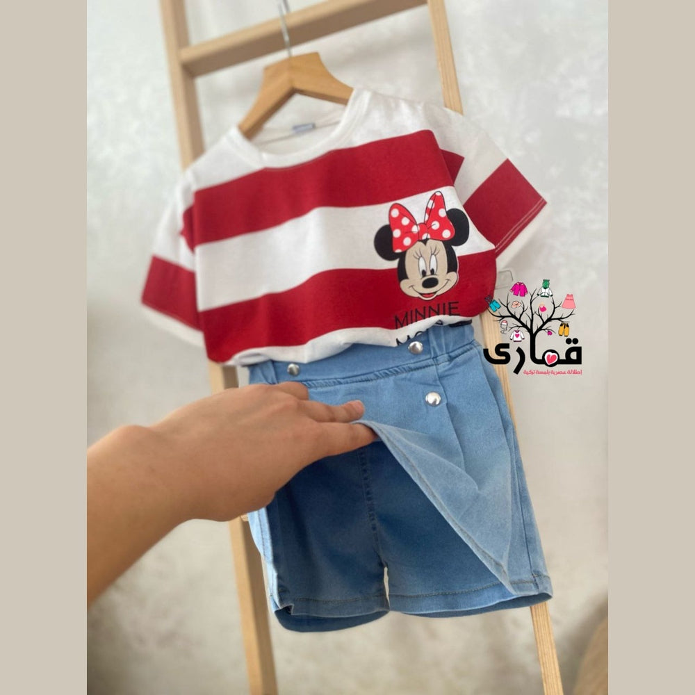 طقم كابلز ولادي وبناتي بلوزة وشورت جينز