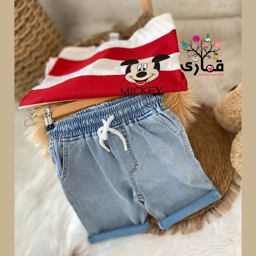 طقم كابلز ولادي وبناتي بلوزة وشورت جينز