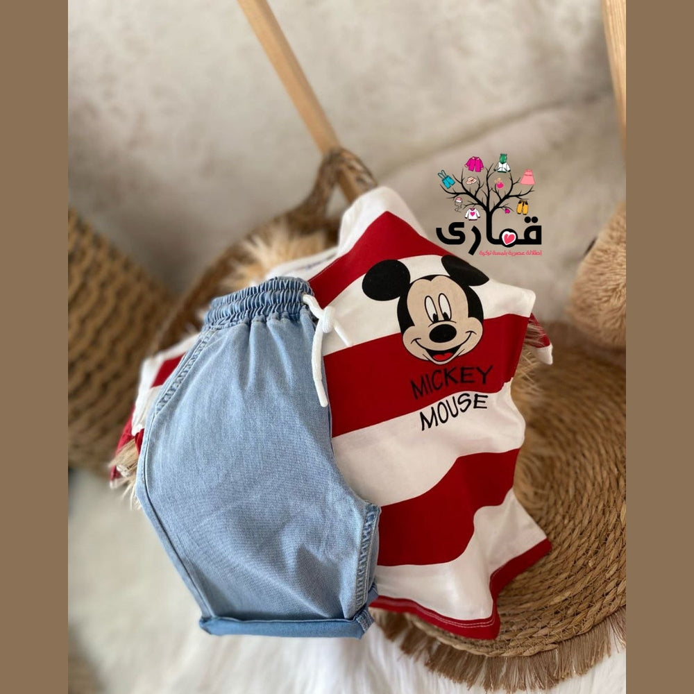 طقم كابلز ولادي وبناتي بلوزة وشورت جينز
