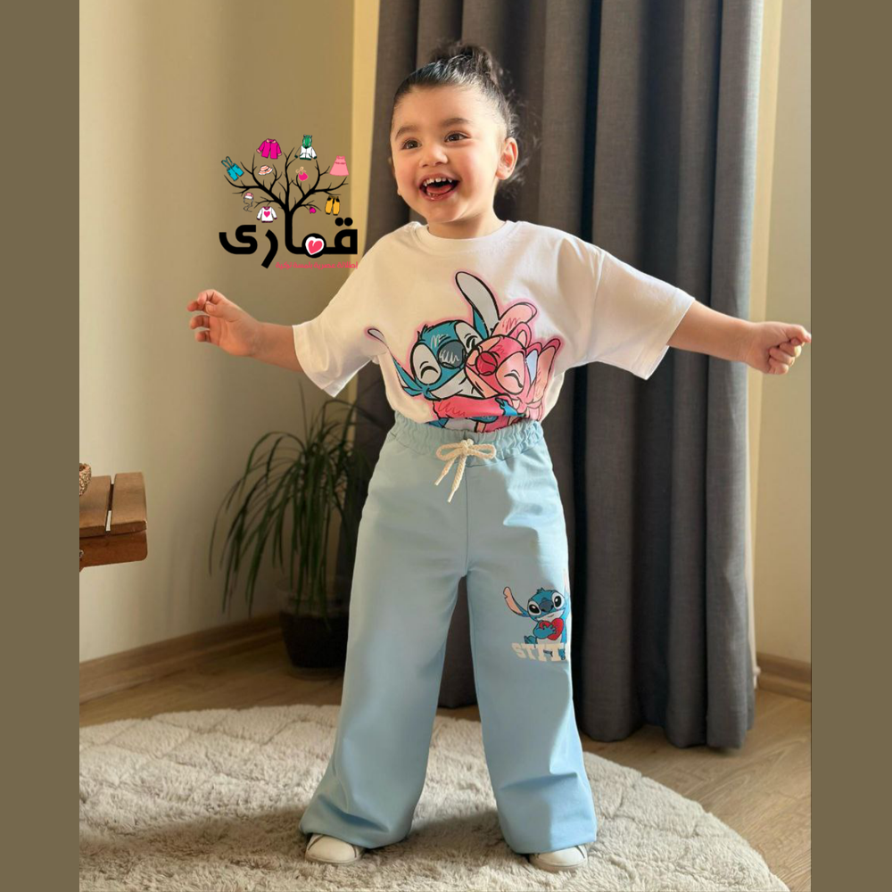 طقم بناتي قطني برسومات ستيتش الشهيرة