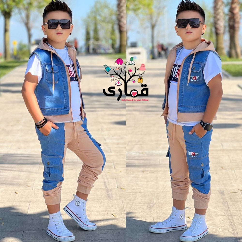 طقم ولادي كاجوال 3 قطع جينز مع قطن 💙