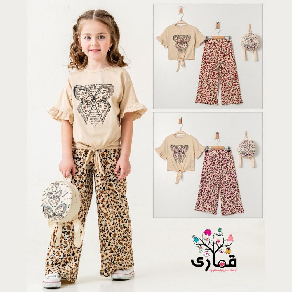 طقم بناتي شيك 3 قطع بنطلون وبلوزة مع الشنطة♥