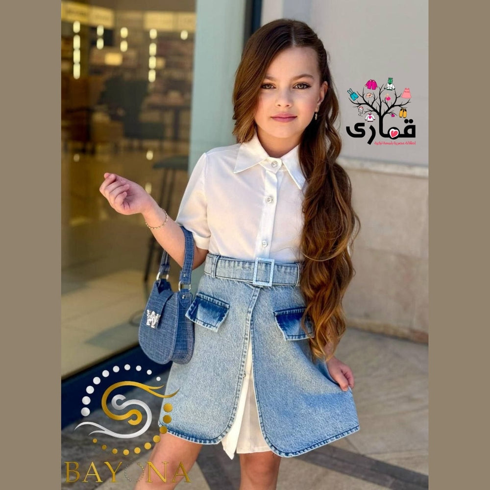 طقم بناتي مودرن شيرت مع فوطة وشنطة جينز