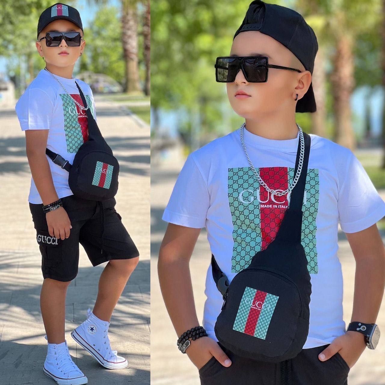 احدث طقومات الشورت الولادي مع الكوفية والشنطة GUCCI 🖤