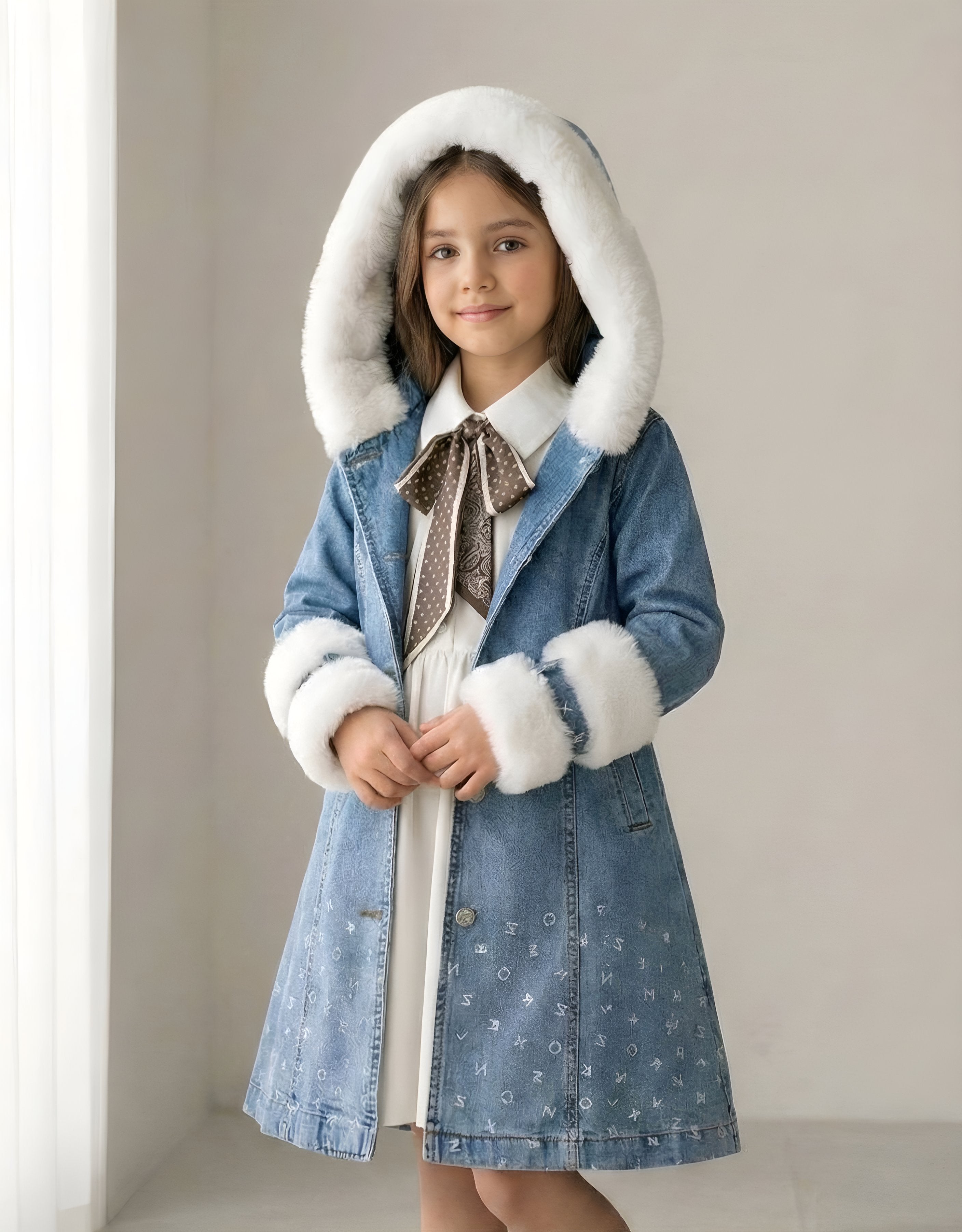 افخم واشيك الفساتين التركي للبنات مع معطف جينز وفرو VIP🩵