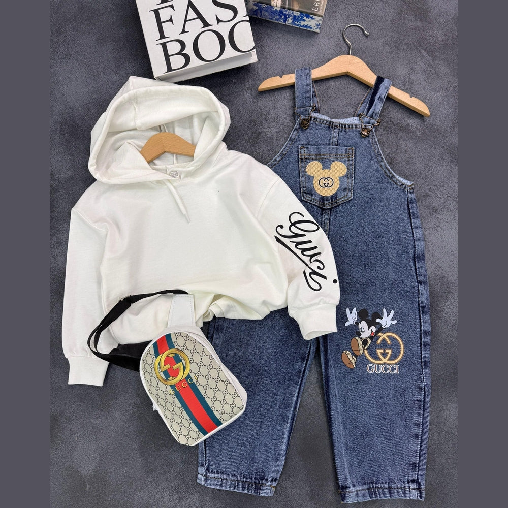 شيالات ولادي جينز مع بلوفر وشنطة GUCCI