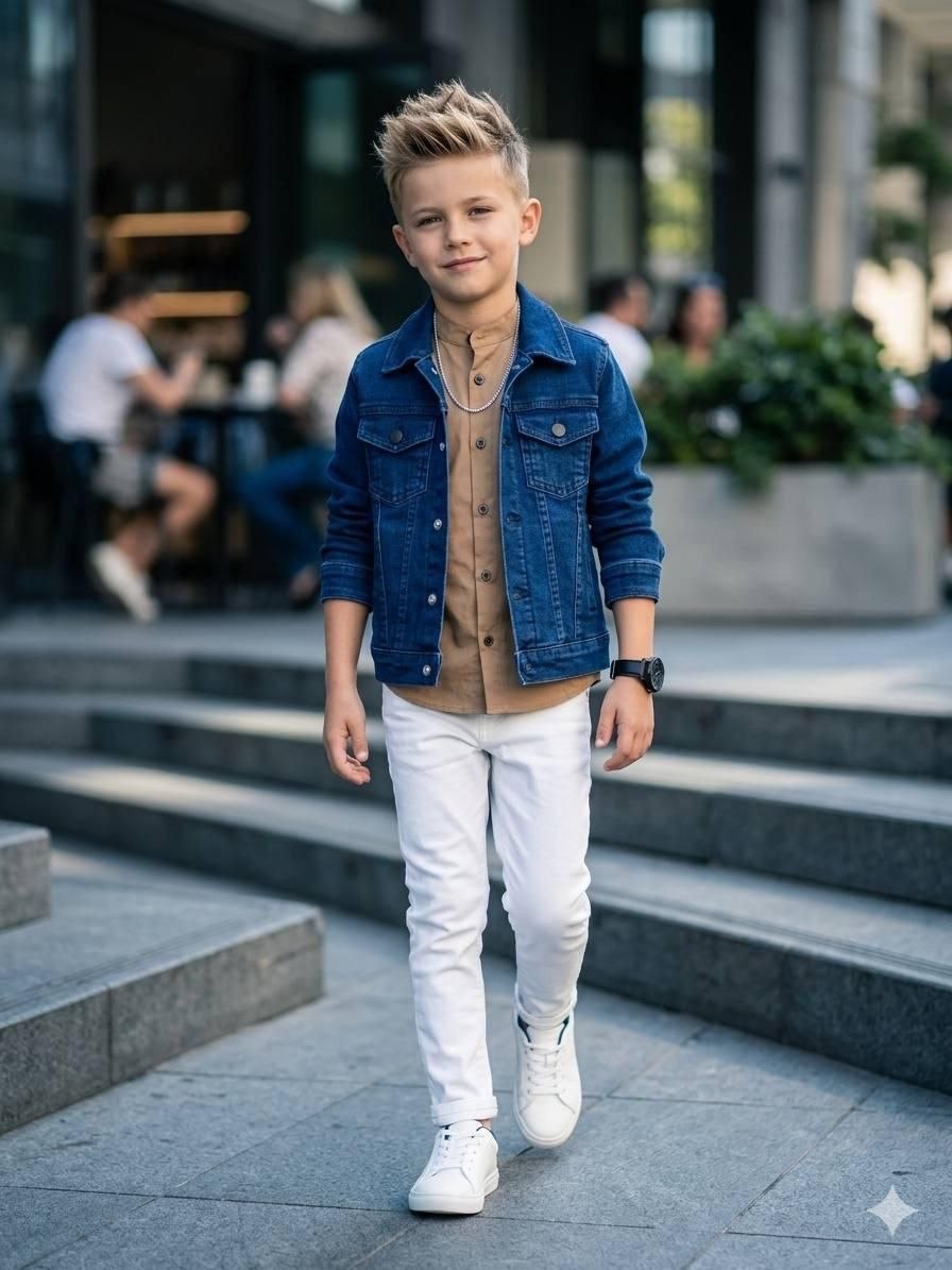 بدلة ولادي جينز مودرن 3 قطع.. فخامة الجينز وأناقة الألوان الترابية💙🤎