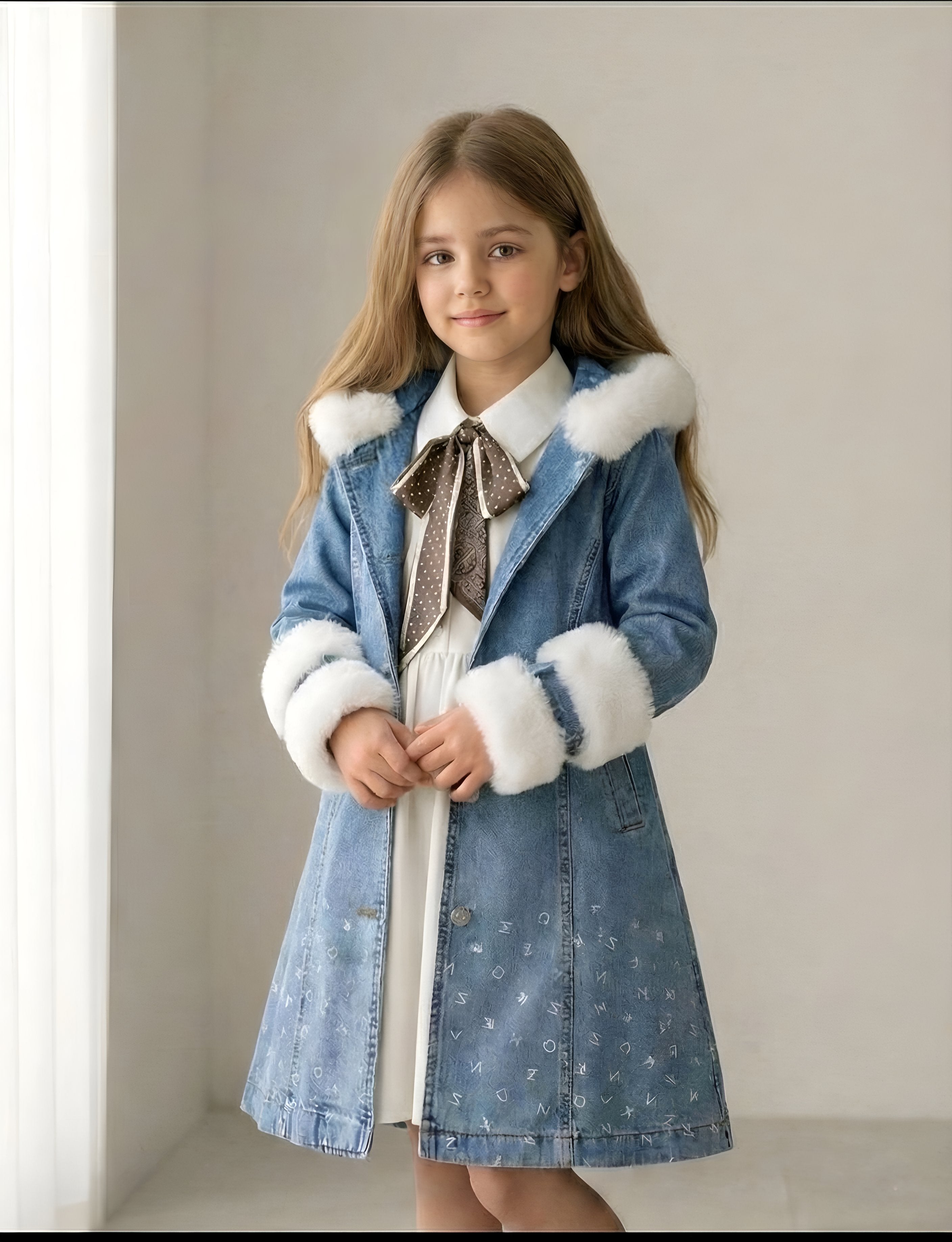 افخم واشيك الفساتين التركي للبنات مع معطف جينز وفرو VIP🩵