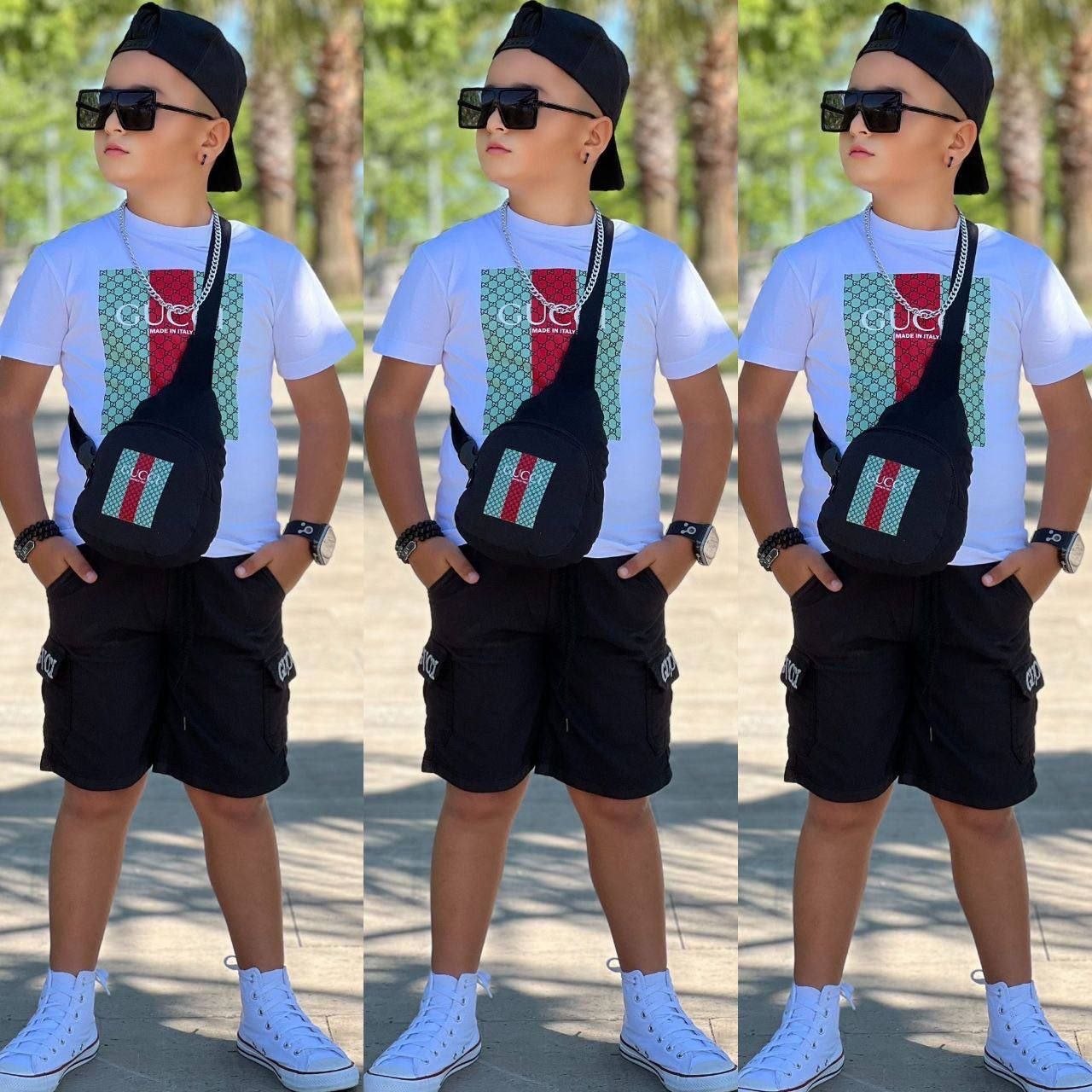 احدث طقومات الشورت الولادي مع الكوفية والشنطة GUCCI 🖤