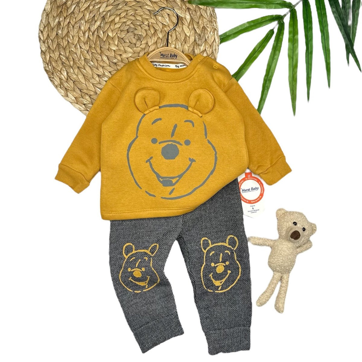 طقم شتوي قطني للأطفال برسمة دب مبهجة🐻