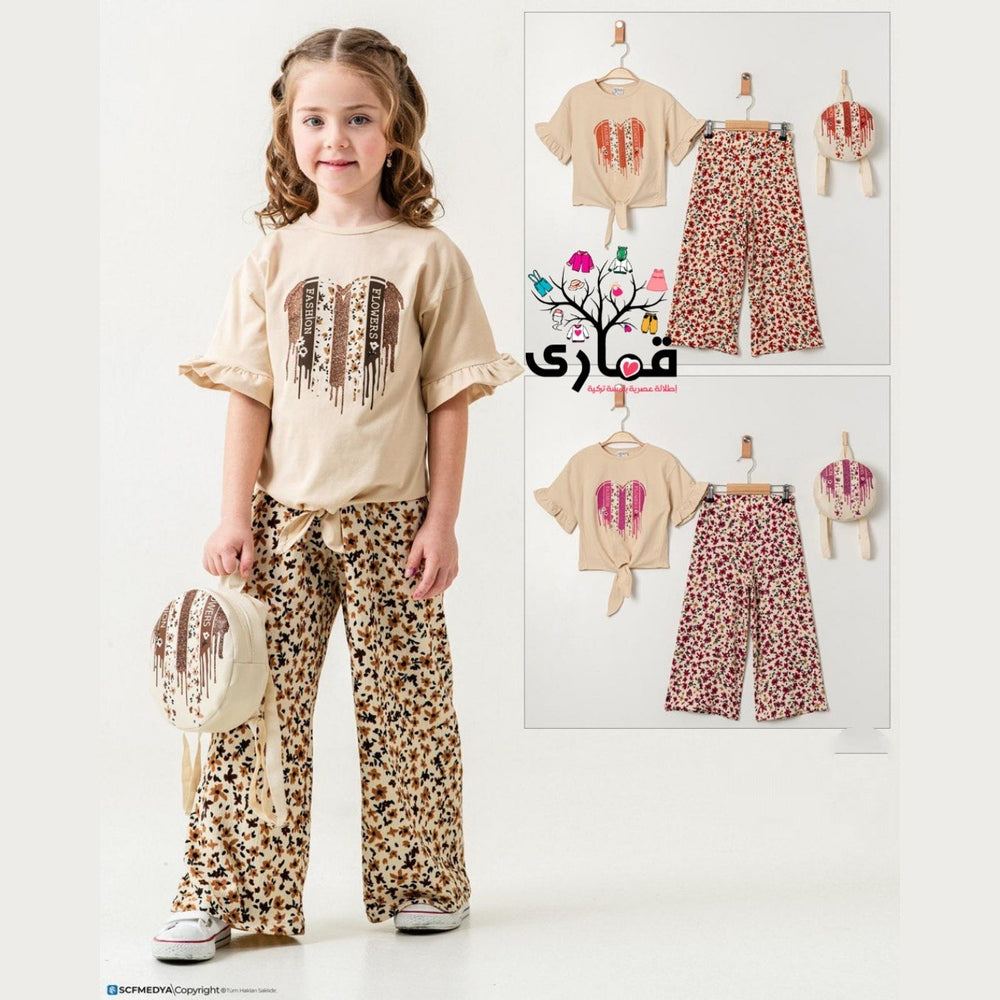 طقم بناتي شيك 3 قطع بنطلون وبلوزة مع الشنطة♥